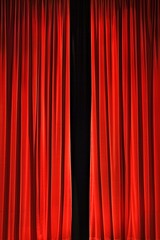 Bright red stage curtains closed in theater