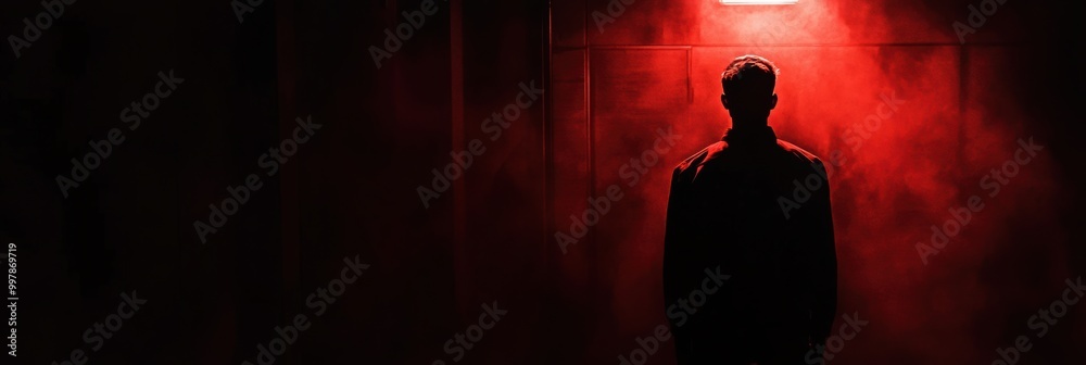 Aufkleber in a dimly lit room, a mysterious figure emerges into the light, casting an intense atmosphere fille