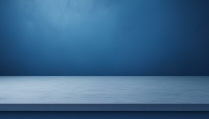 Studio with podium for product presentation. Empty floor and blue wall with stand. 3D room with gradient background. Countertop with concrete or marble texture. studio presentation a product. 