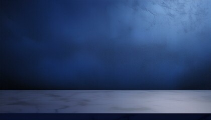 Studio with podium for product presentation. Empty floor and blue wall with stand. 3D room with gradient background. Countertop with concrete or marble texture. studio presentation a product. 