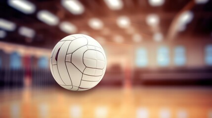 A White Volleyball in Focus in a Blurred Indoor Setting