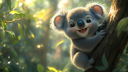 Fototapeta premium illustration of a koala cub in the forest