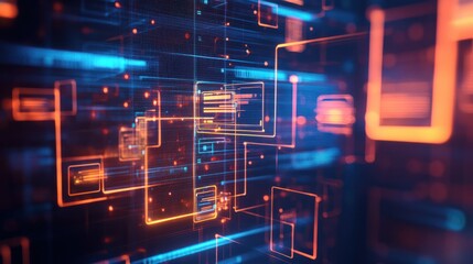 Abstract network grid with files and folders, futuristic software interface, digital document management system, store, search and organize documents, corporate business, paperless office