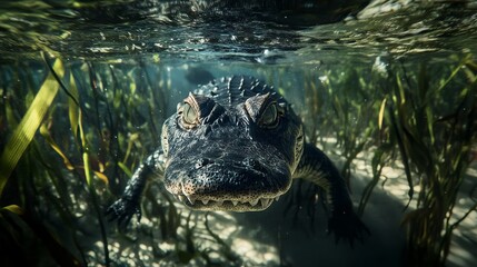 Fototapeta premium Alligator Underwater: Close-Up of a Reptile's Gaze