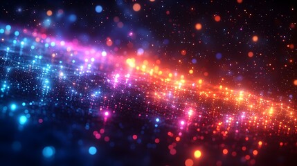 Vibrant Holographic Network of Glowing Multicolored Nodes and Connections in Futuristic Deep Space