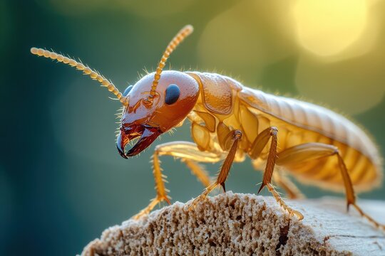 Close-up of drywood termite species on wood, Drywood termites, Termite species can cause significant damage to wooden structures.
