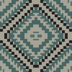 Aztec Pixel Ikat Quilt Patternfolk Embroidery, Aztec Geometric Ornament Print. Design for Carpet, Wallpaper, Clothing, Wrapping, Fabric