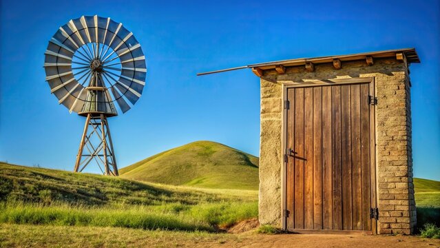 Extreme close-up view of foothill with door of wind turbine generators