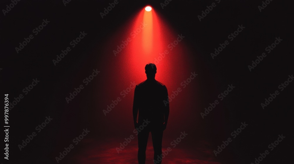 Leinwandbilder a shadowy silhouette is highlighted by a single spotlight in a dark room, creating an atmosphere fil