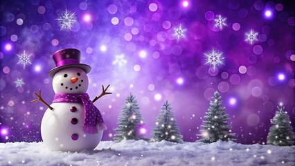 Extreme Close-Up winter snowman scene on purple background