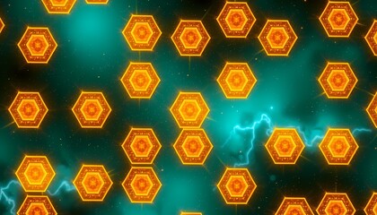Luminous Hexagonal Patterns Futuristic Artwork with Floating Light Dots