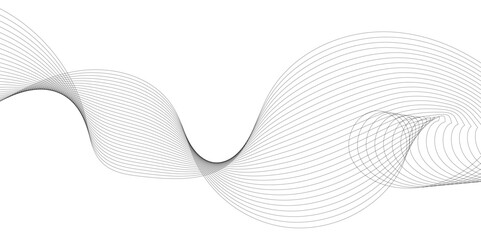Abstract wavy white and grey curved lines on transparent background. Frequency sound wave lines and technology background, Design for brochure, flyer, banner, template, business wave lines background.