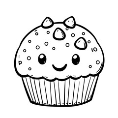Coloring book for children, Chocolate cupcake with a cute face kawaii