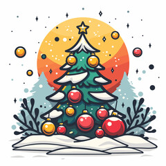 Christmas tree with gift boxes. Merry Christmas and Happy New Year greeting card.