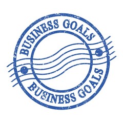 BUSINESS GOALS, text written on blue postal stamp.