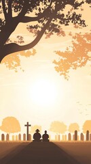 Naklejka premium Veterans visiting Arlington Cemetery flat design, top view, solemn theme, animation, Triadic Color Scheme