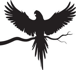 A parrot on the tree branch on flying mode