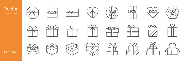 Gift Box Icons - Vector Line. Editable Stroke.