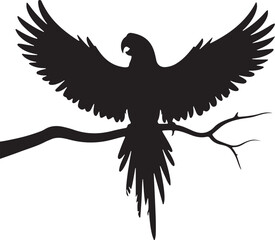 A parrot on the tree branch on flying mode