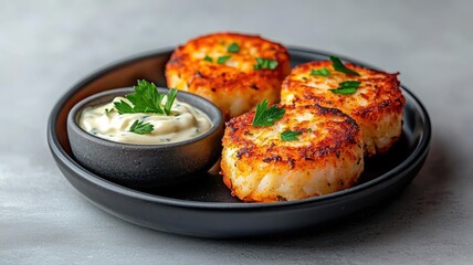 Mini crab cakes with a side of aioli, garnished with parsley, seafood finger foods for cocktails