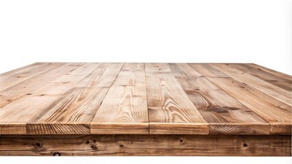 Empty brown wooden table top isolated on a clean white background, showcasing its natural texture and color.