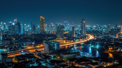 Obraz premium Nighttime Skyline of a Vibrant City