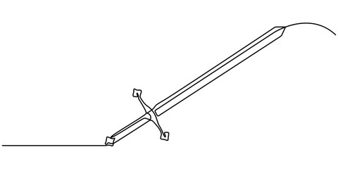 Sword sign line continuous drawing vector. One line Sword vector background. Sword icon. Continuous outline of Sword. Linear Swords design, Continuous line drawing of sword, doodle icon design, object