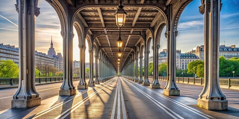 Obraz premium Eye level horizontal perspective of the iconic Bir Hakeim bridge in Paris