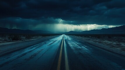 thunder super storm on empty highway