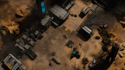 Deserted Colony Battle Map, Sci-Fi DnD Map, Tabletop Role-Playing Games, Adventure Game Background, Top-Down View