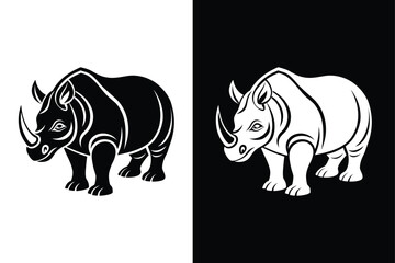 Rhino graphic icon silhouette. Rhinoceros sign Isolated on black background. Wildlife symbol.