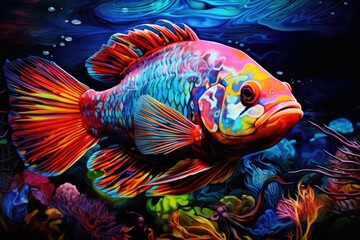 Fototapeta premium multi colored fish swimming in a vibrant coral reef