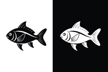 Fish or seafood flat icon silhouette for food apps and websites. Fish icon silhouette. Fisheries logo symbol