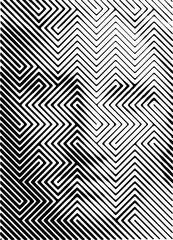 Black and white illustration of an optical pattern with zigzag lines creating a dynamic visual effect.