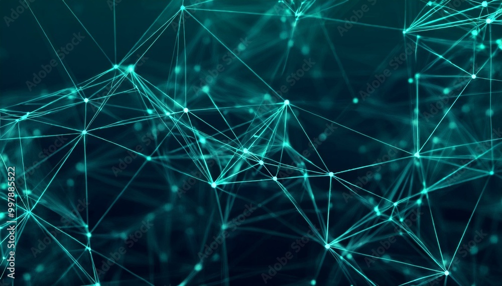 Aufkleber Abstract background with connecting dots and lines. Distribution of triangular shapes in space. Network connection structure. Data transfer in a network connection. Data technology