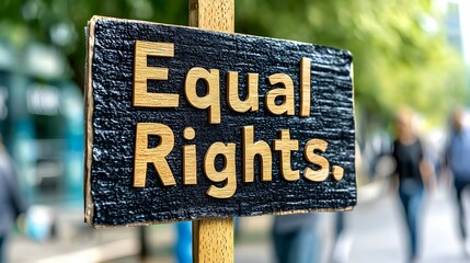 Wooden Sign with  "Equal Rights"  Message at a Protest