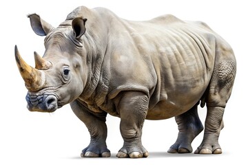 Obraz premium Eye level rhino isolated on white background with clipping path.