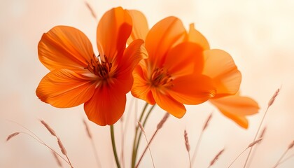 Obraz premium Abstract Botanical Scene with Glowing Orange Flowers