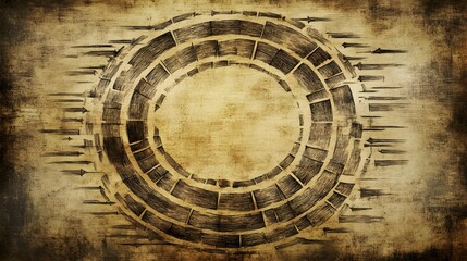 Obraz premium A hand-drawn circular timeline illustrating historical empires rising and falling, symbolizing cyclical events, with arrows flowing in a continuous circle. Sketch, Monochromatic, Vintage