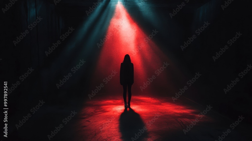 Poster a shadowy figure stands alone in a dimly lit space, surrounded by deep, intense colors evoking a chi