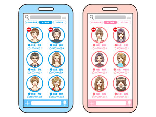 マッチングアプリのプロフィール検索画面の大人男女のイラスト素材2