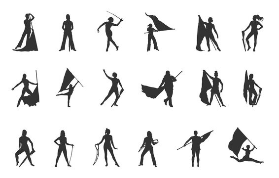 Marching band svg, Color guard svg, Color guard silhouette, Marching band silhouette, Color guard flags svg, Color guard vector set -V02