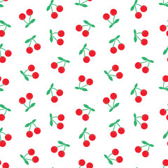 Seamless pattern of simple red cherries on transparent background
