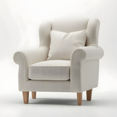 Beige armchair on white background, beige sofa 