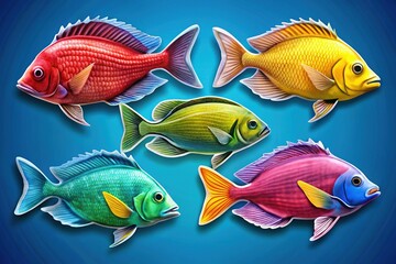 Naklejka premium Colorful Bright Fish Labels for Aquatic Products, Marine Life Identification, and Educational Use
