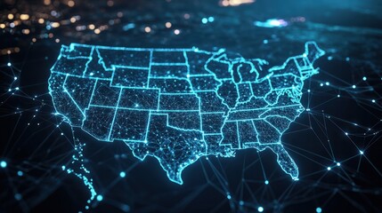 Digital map of USA, concept of American global network and connectivity, data transfer and cyber technology, electronic vote, information exchange and telecommunication