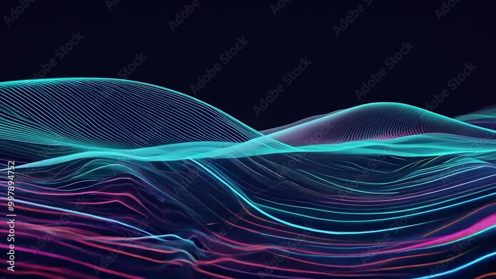 Poster colorful abstract waves flow against a black background, creating a dynamic visual suitable for them