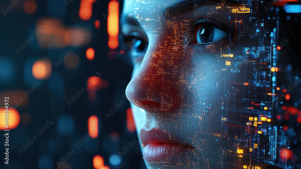 Poster face of futuristic and innovative imagery ai and automation use of artificial intelligence and autom