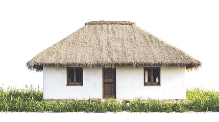 Traditional Thatched Roof House with White Walls