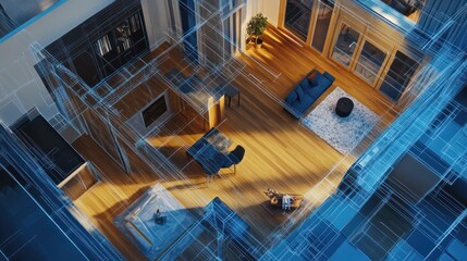 Generative AI, Blue print floor plan, architectural background, technical draw